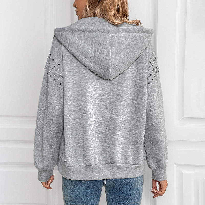 Damen modischer Kapuzenpullover mit Applikationen und Reißverschluss WW
