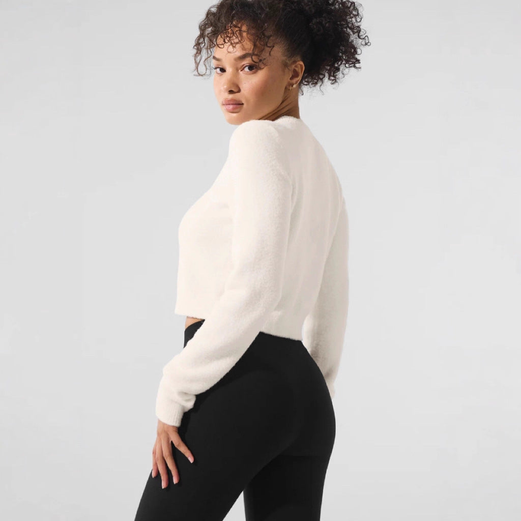 Damen cropped Strickjacke mit maritimen Knopfdetails und Rundhalsausschnitt WW
