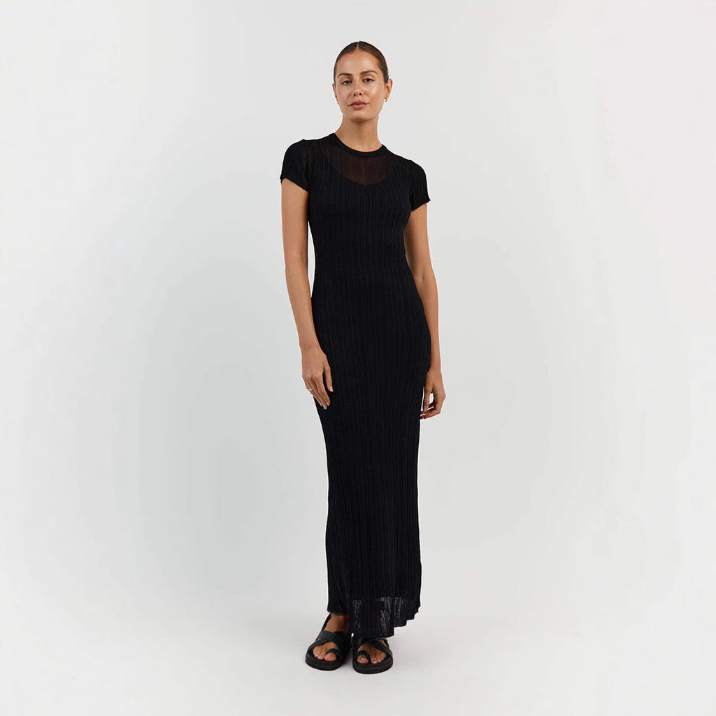 Damen Elegantes Maxikleid mit feiner Rippstruktur und kurzen Ärmeln WW