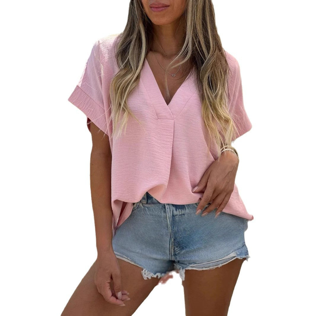 Damen Oversize Leinenbluse mit V-Ausschnitt und lässigem Schnitt WW