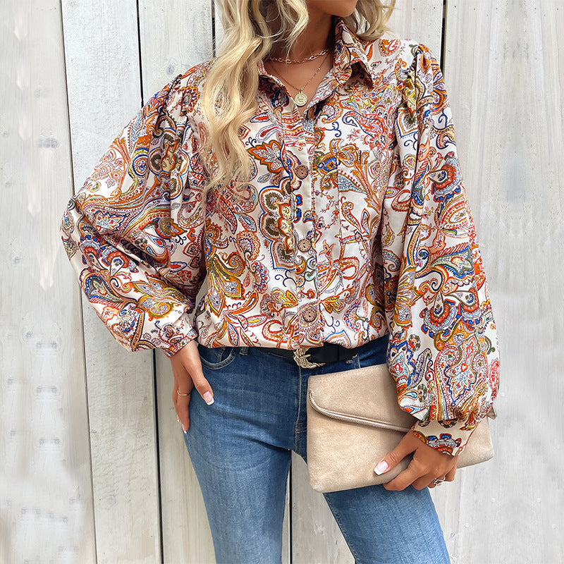 Damen Modische Bluse mit Volants und Paisleymuster WW
