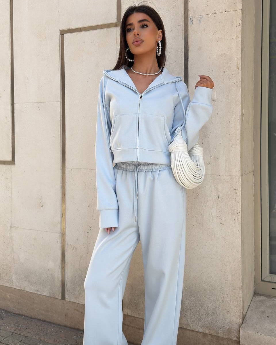 Damen lässiges Freizeit-Set aus cropped Jacke und bequemen Oversized-Hosen WW