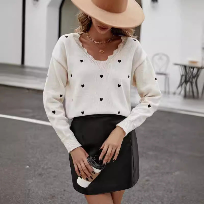 Damen Strickpullover mit herzförmigem Muster und weitem Schnitt WW