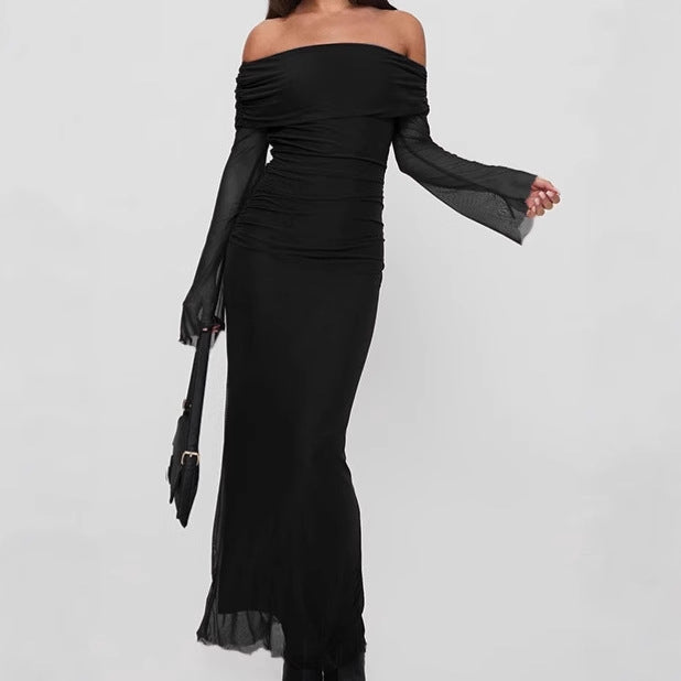 Damen Ärmelloses Maxi-Kleid mit Rüschendetails und schulterfreiem Design WW