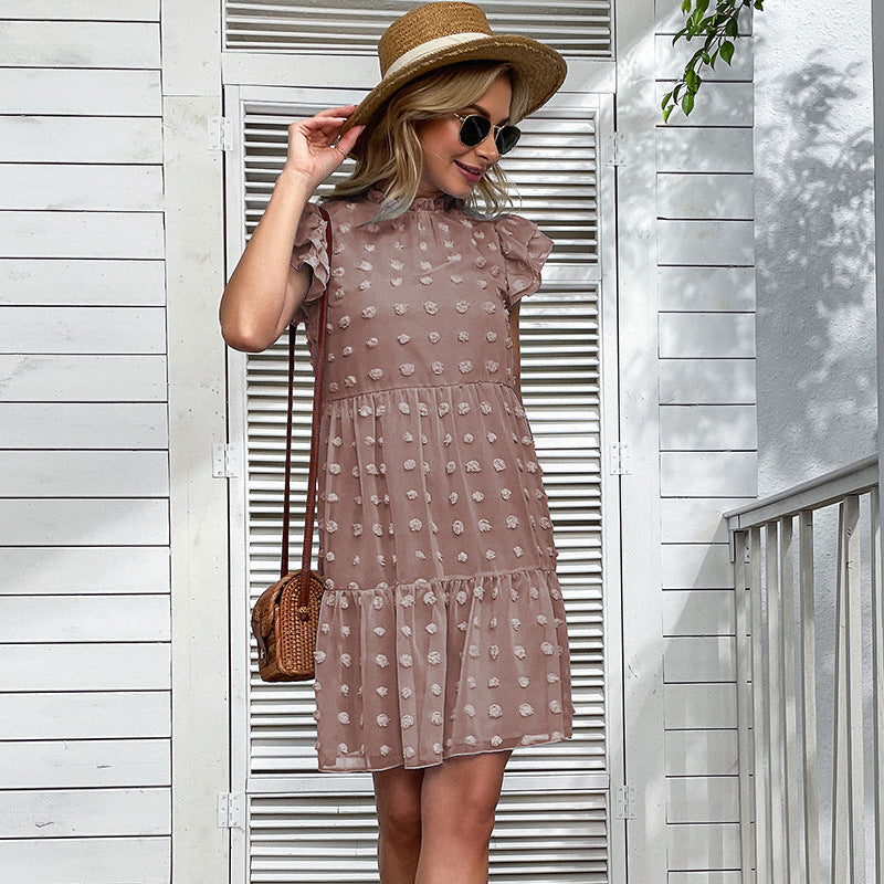 Damen luftiges Midi-Kleid mit femininen Rüschendetails und strukturierter Oberfläche WW