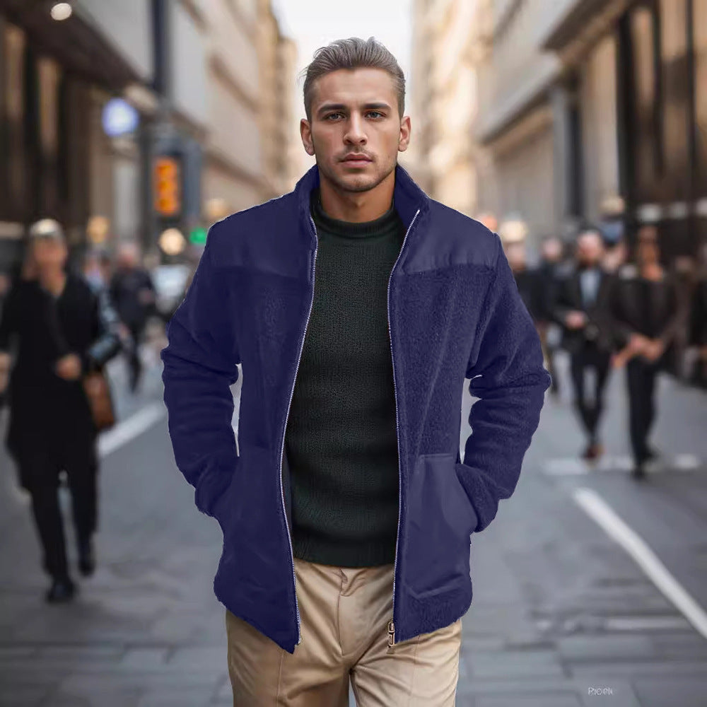 Herren kuschelige Outdoor-Jacke mit hochschließendem Kragen und praktischen Taschen WW