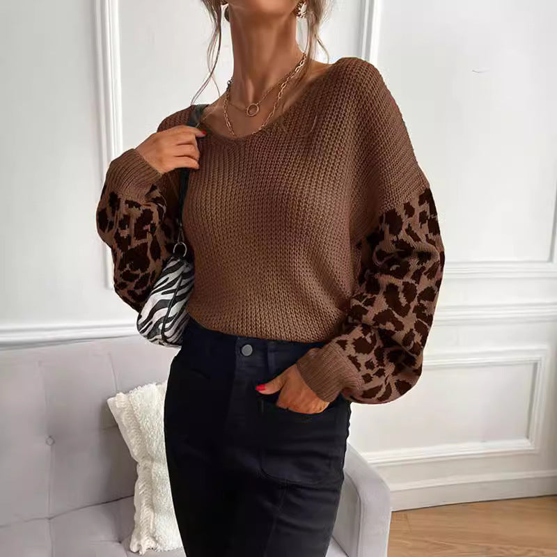 Damen modischer Pullover mit lässiger Weave-Optik und tierischem Muster WW