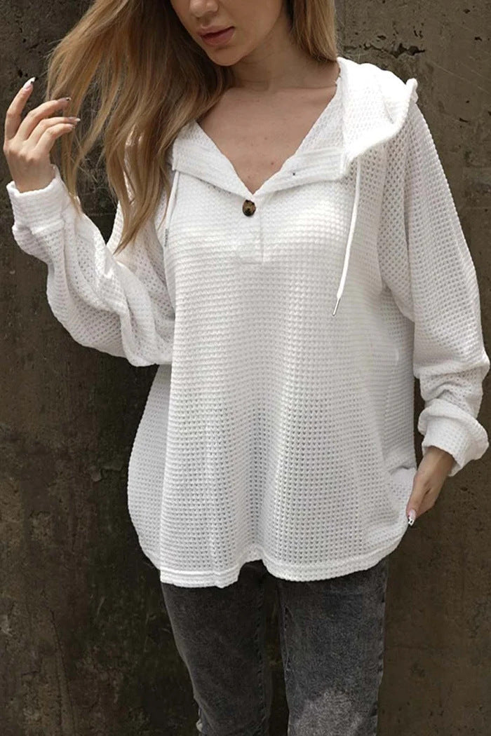 Damen lässiger Kapuzenpullover mit Knopfdetails WW