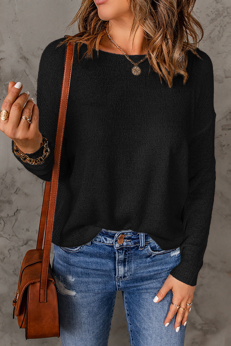 Damen lässiger Feinstrickpullover mit weitem Schnitt und langen Ärmeln WW