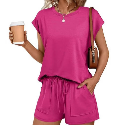 Damen bequemes Lounge-Set mit elastischem Bund und Taschen WW