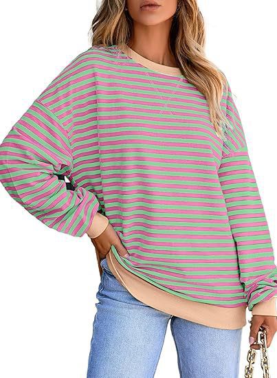 Damen lässiger gestreifter Sweatshirt mit Oversize-Schnitt und bequemen Details WW