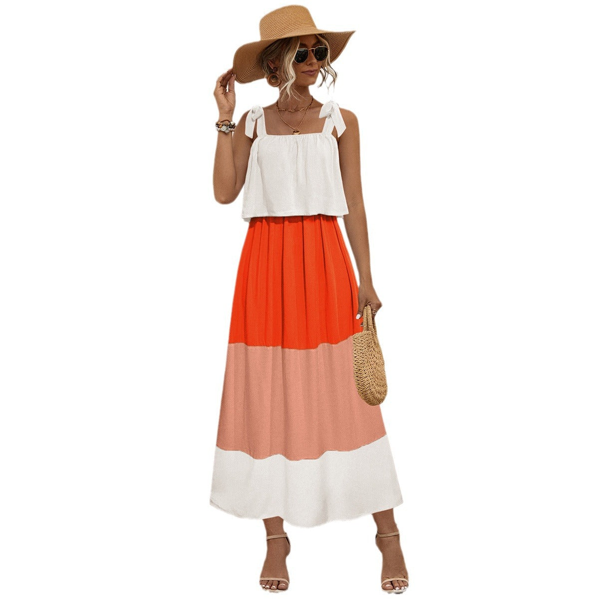 Damen Maxikleid mit trägerlosem Oberteil und Wellenmuster WW