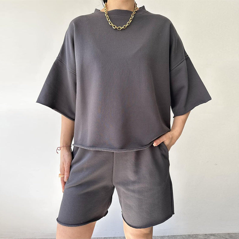 Damen lässiges Crop-Top und Shorts-Set mit weitem Schnitt WW