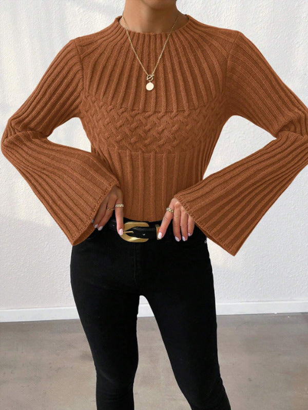 Damen Strickpullover mit weitem Ärmel und Zopfmuster WW