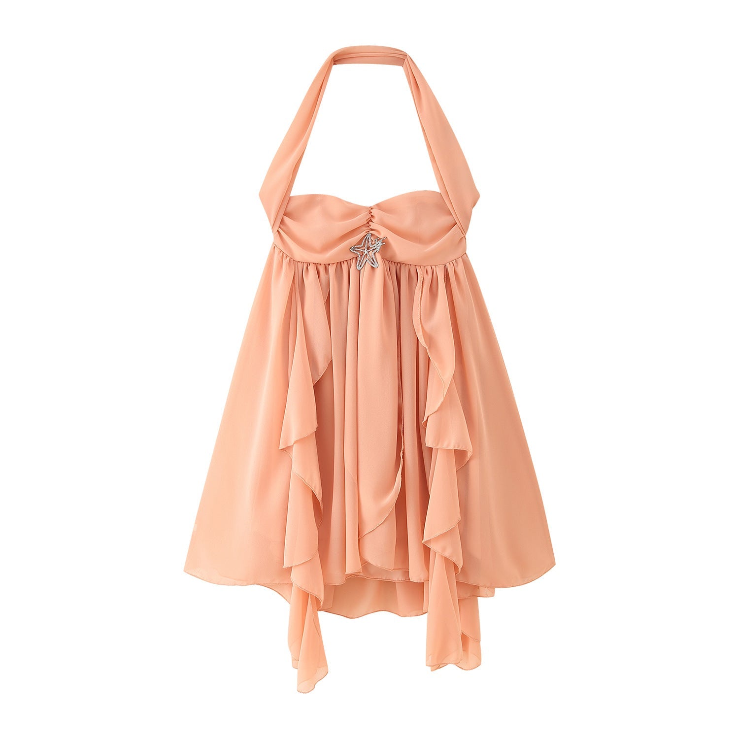 Damen Abendkleid mit schwingendem Rüschendesign und Halterneck WW