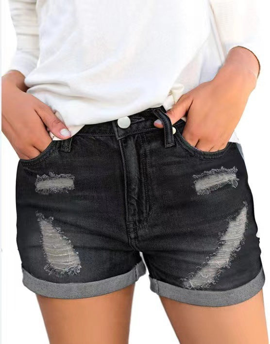 Damen modische Denim-Shorts im Distressed-Look WW