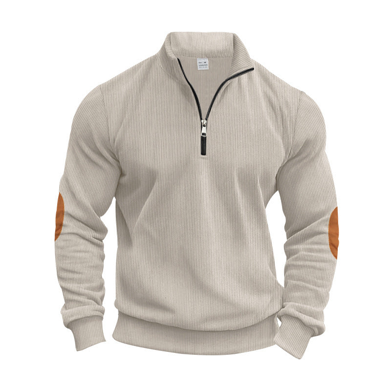 Herren eleganter Pullover mit praktischen Ellenbogenpatches und modernem Reißverschluss WW