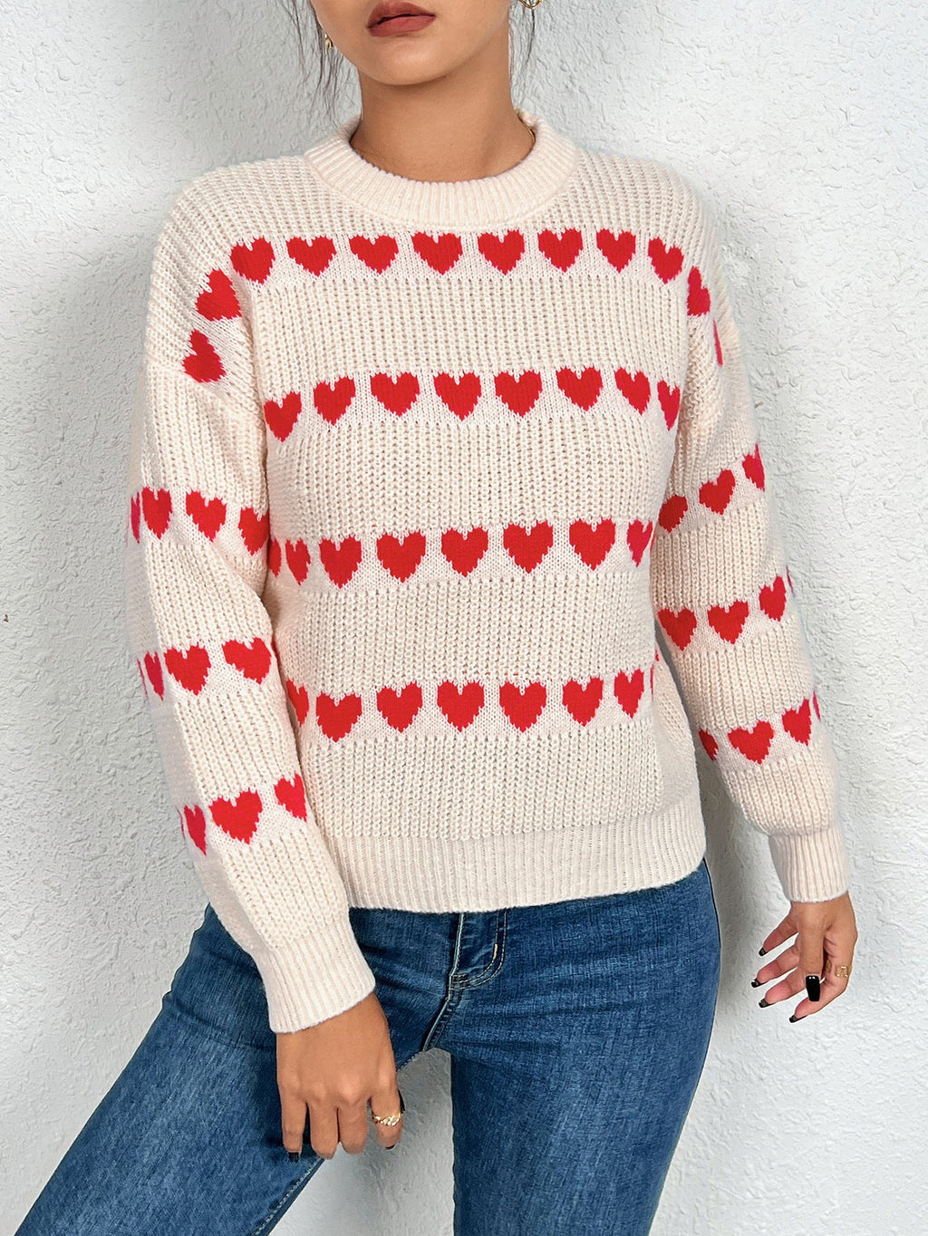 Damen Pullover mit Herzmotiv in lässiger Passform WW