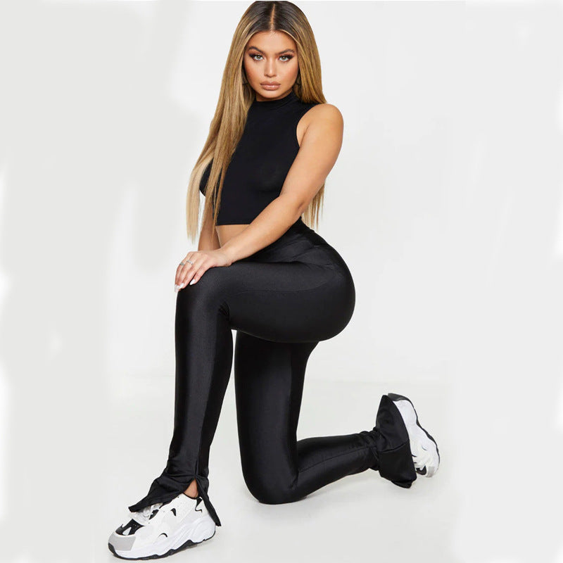 Damen Leggings mit elegantem Schlitzdesign und hohem Bund WW