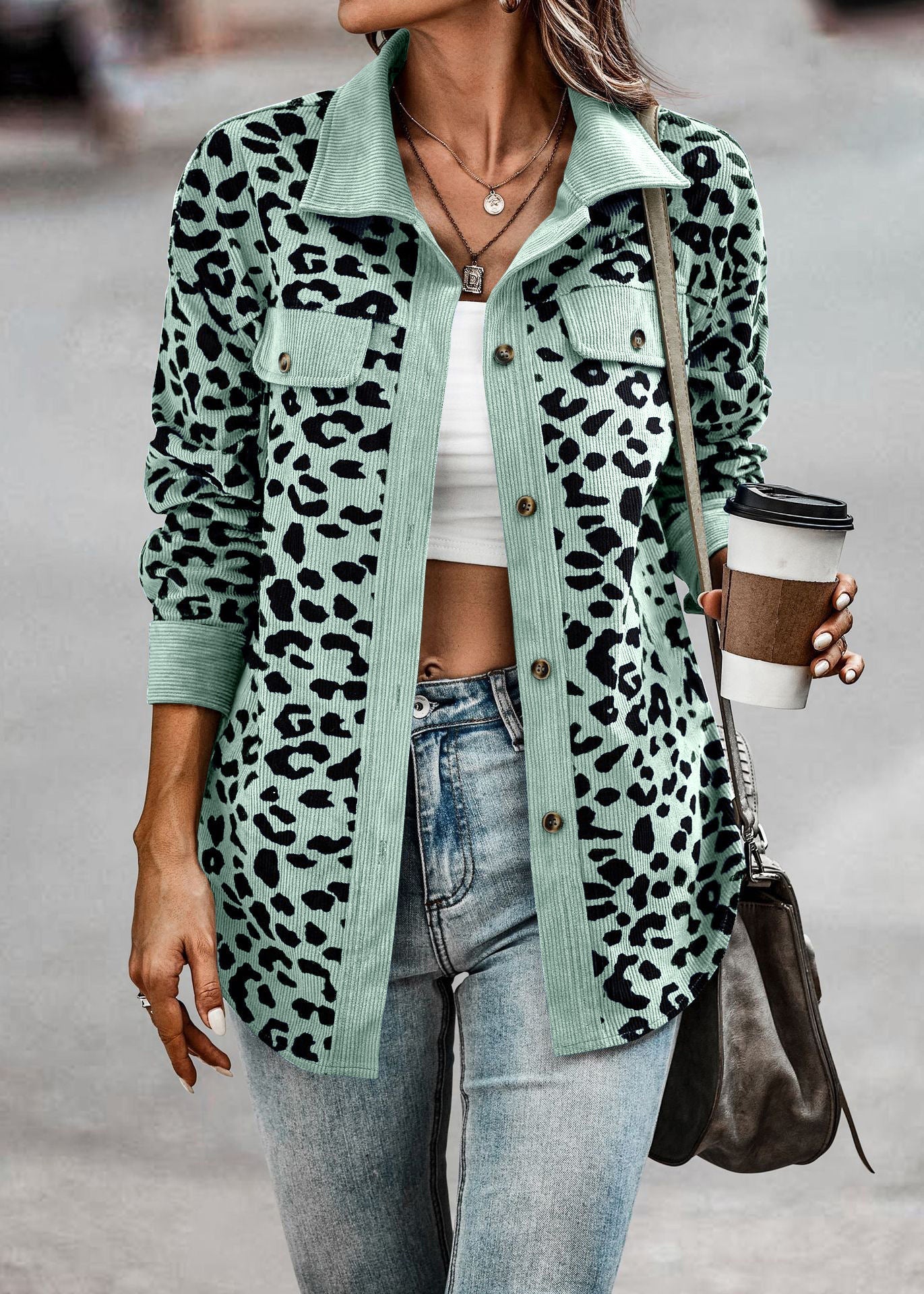 Damen Stilvolle Übergroße Leopardenmuster Jacke WW