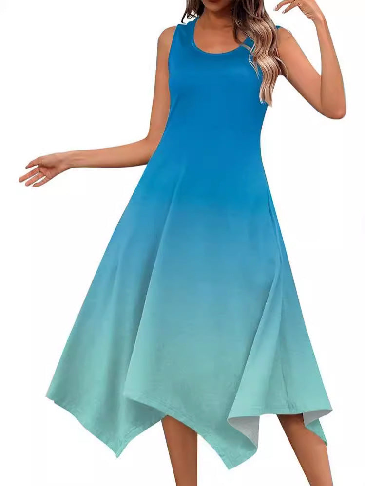 Damen ärmelloses Midi-Kleid mit schwingendem Schnitt und einzigartigem Farbübergang WW