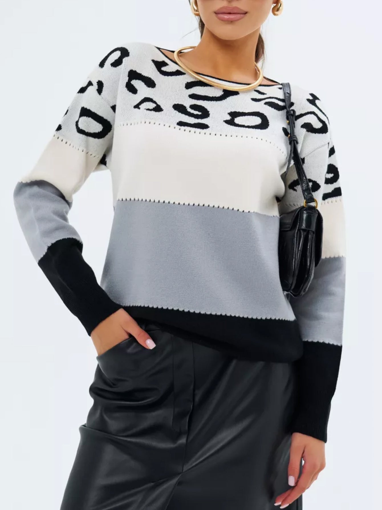 Damen Modischer Batik-Pullover mit animalischem Muster WW
