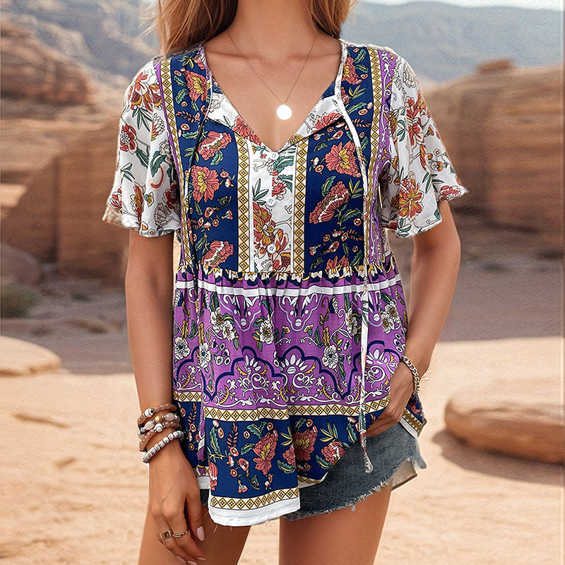 Damen Blusenshirt mit floralem Design und V-Ausschnitt WW