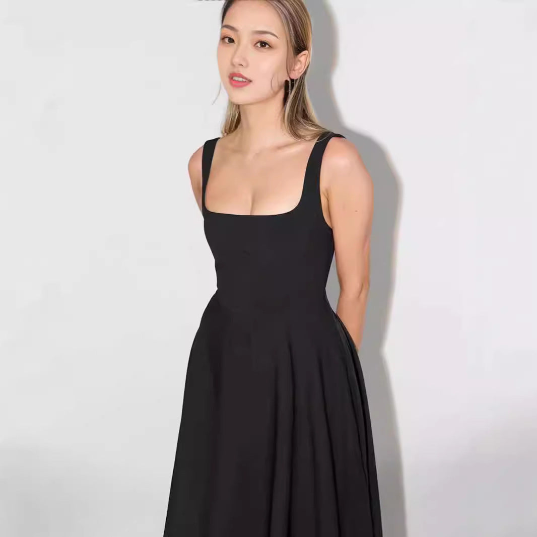 Damen A-Linien Maxikleid mit quadratischem Ausschnitt und fließendem Stoff WW