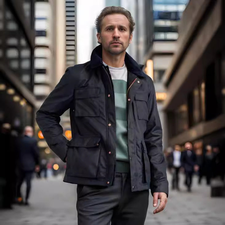 Herren modische Utility-Jacke mit mehreren praktischen Taschen und Kunstfellkragen WW