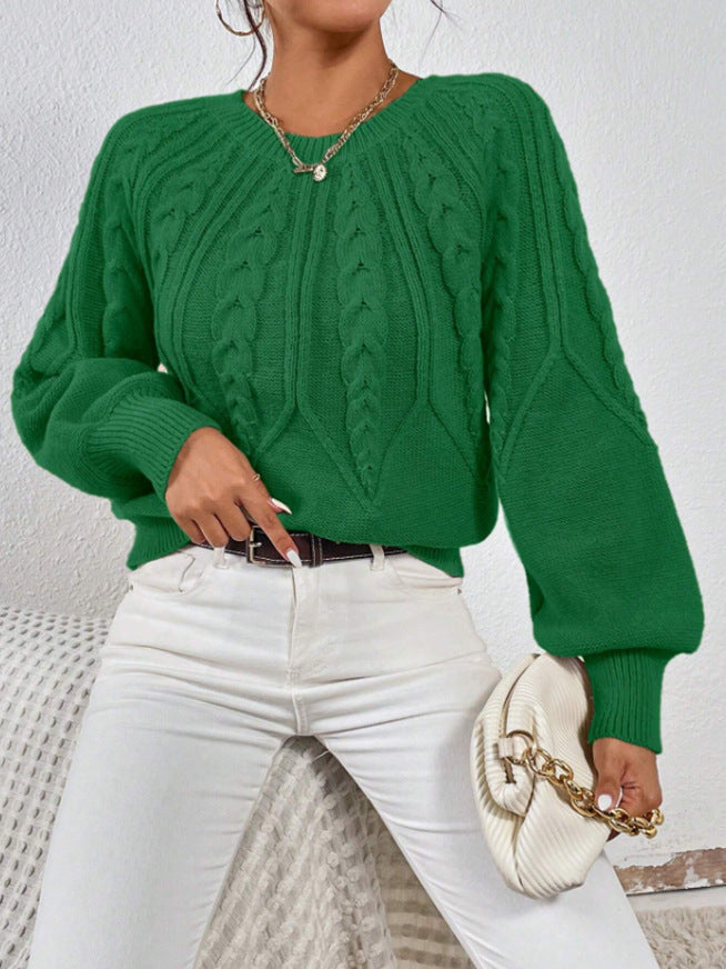 Damen Strickpullover mit Zopfmuster und weitem Schnitt WW