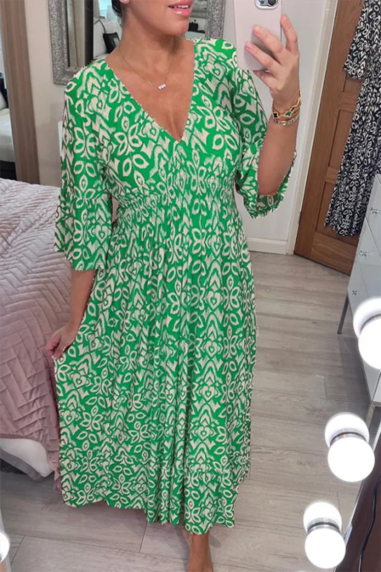 Damen Maxi-Kleid mit elegantem V-Ausschnitt und schwingendem Rock WW