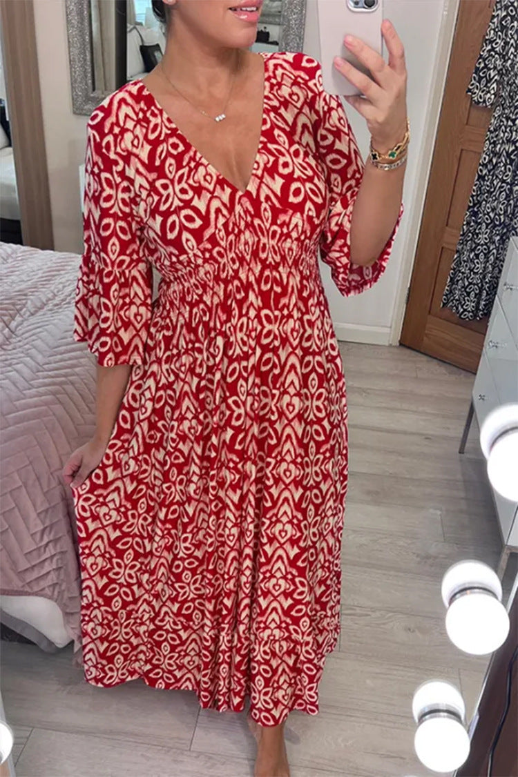Damen Maxi-Kleid mit elegantem V-Ausschnitt und schwingendem Rock WW