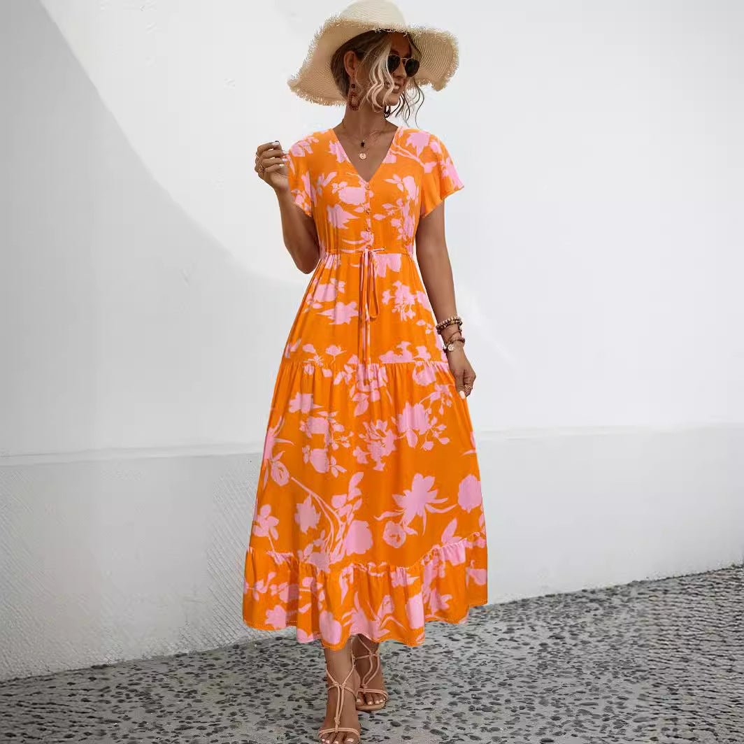 Damen Maxikleid mit vorderem Schlitz und floralem Design WW