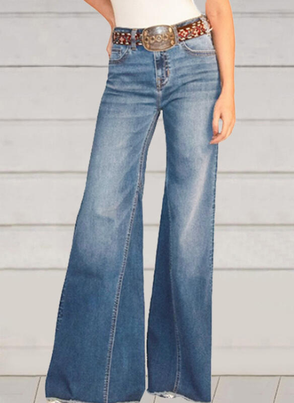 Damen weit geschnittene Denim-Hose mit hohem Bund WW