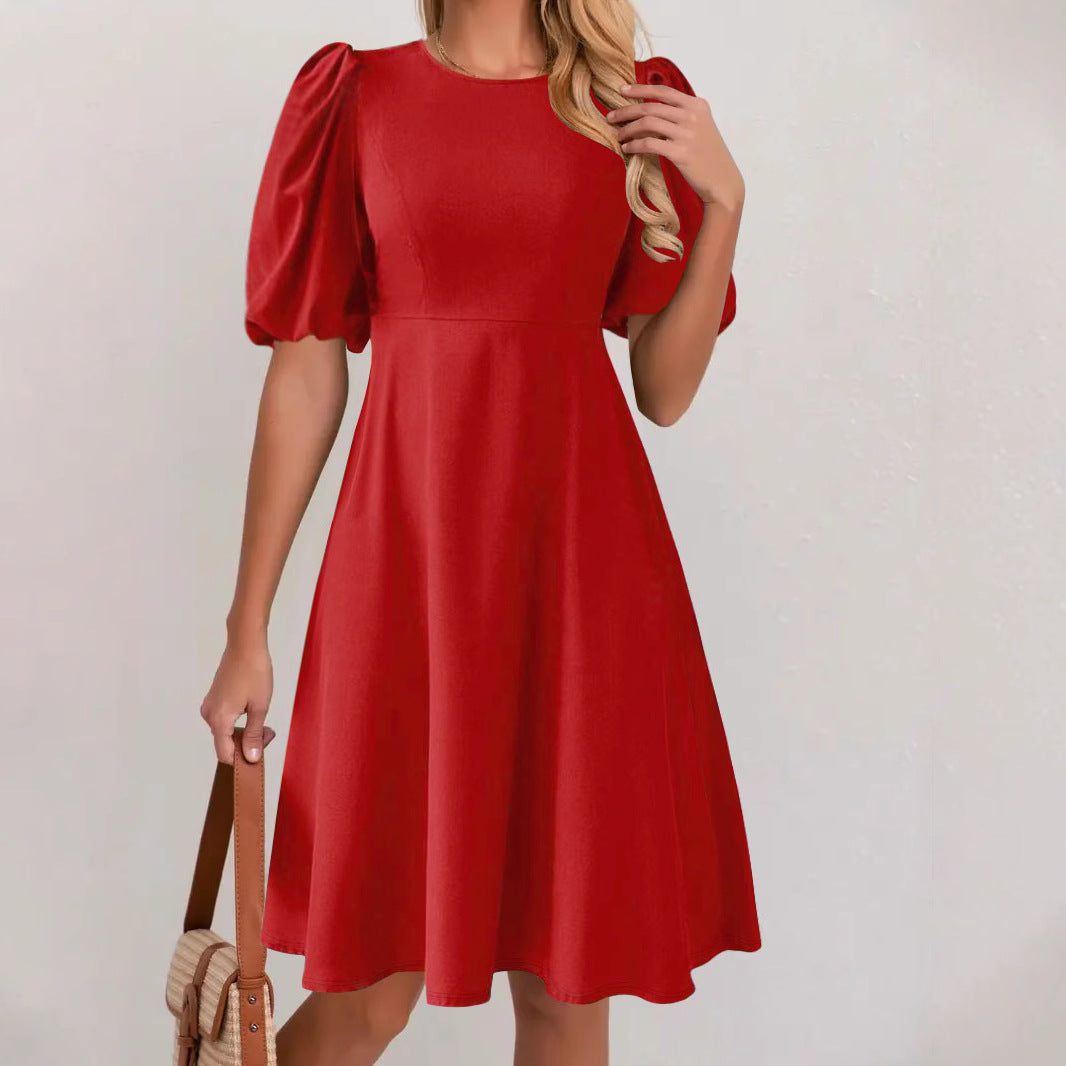Damen A-Linien Kleid mit voluminösen Puffärmeln WW