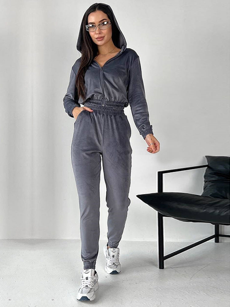 Damen Sportliches Fleece-Loungewear-Set mit Kapuze und tailliertem Schnitt WW