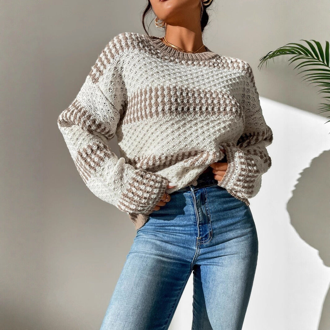 Damen Strickpullover mit strukturierter Oberfläche und modischen Streifen WW