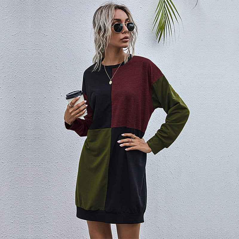 Damen Freizeitkleid mit modischem Farbblockdesign und komfortablem Schnitt WW