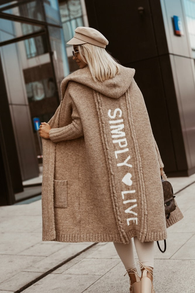 Damen Langarm-Strickmantel mit praktischen Taschen und offener Front WW