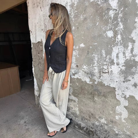 Damen lässige Weste mit elegantem Schnitt und weitem Bein WW
