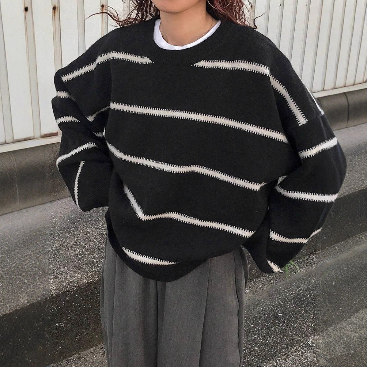 Damen Oversized Strickpullover mit trendigem Streifenmuster und lässiger Passform WW