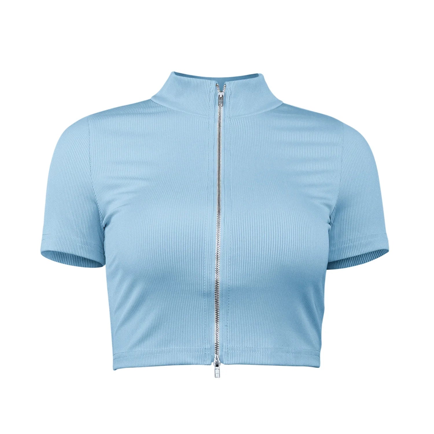 Damen sportliches Kurzarm-Top mit elegantem Reißverschluss WW