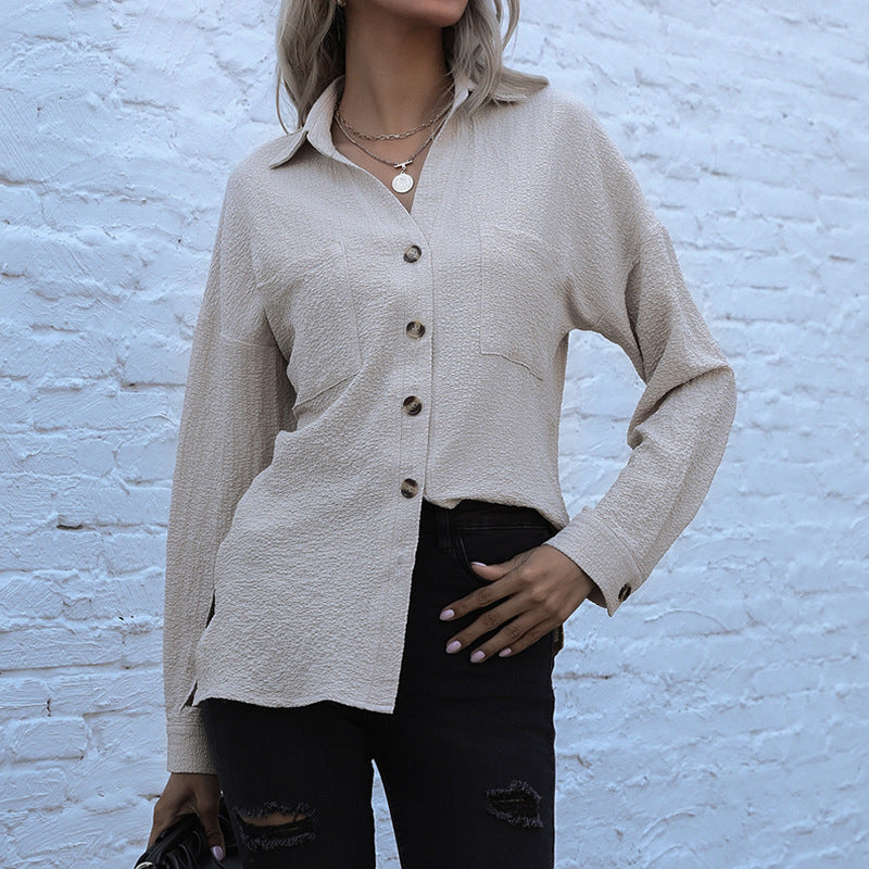 Damen Strukturierte Bluse mit Knopfdetail und Brusttaschen WW