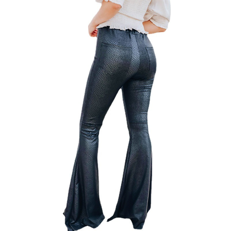 Damen Elegante Schlaghose im Schlangenleder-Look WW
