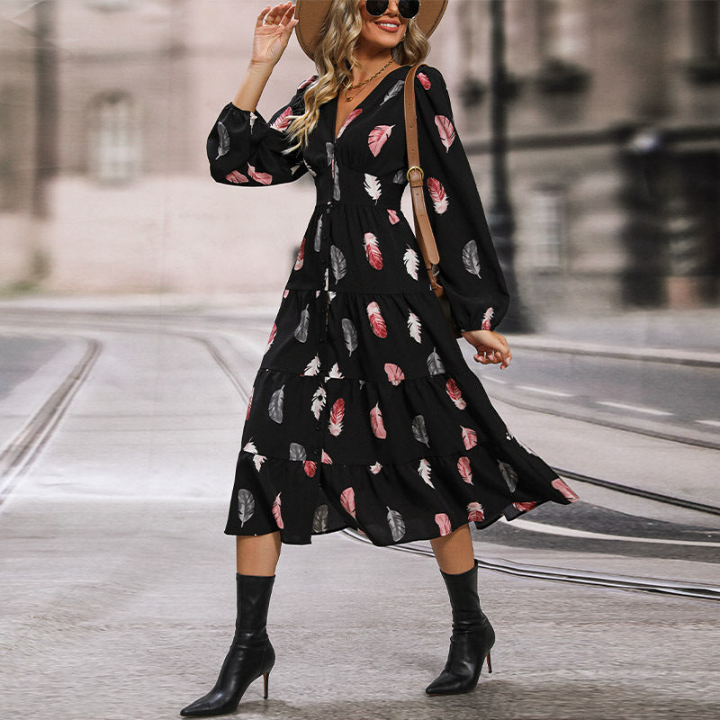 Damen Maxikleid mit floralem Druck und raffinierten Schlitzen WW
