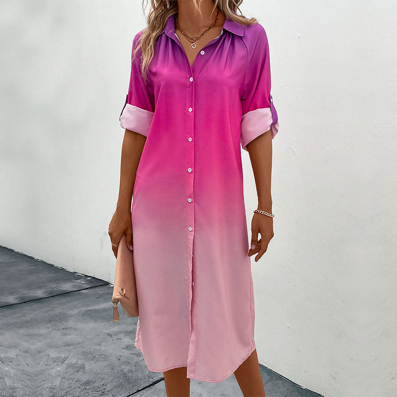Damen Hemdblusenkleid mit elegantem Farbübergang WW