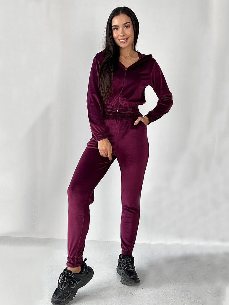 Damen Sportliches Fleece-Loungewear-Set mit Kapuze und tailliertem Schnitt WW