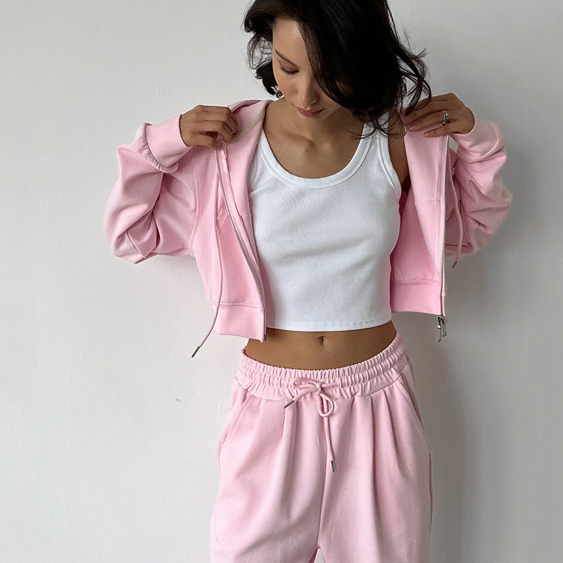 Damen cropped Hoodie und bequeme Jogginghose mit hohem Bund WW