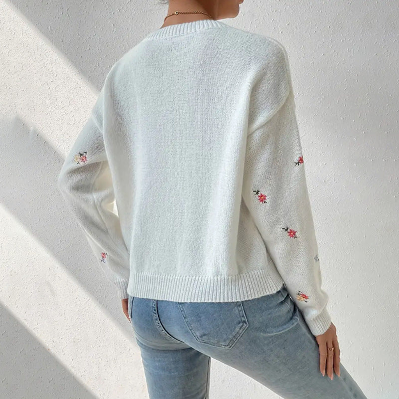 Damen kuscheliger Strickpullover mit floralem Motiv WW