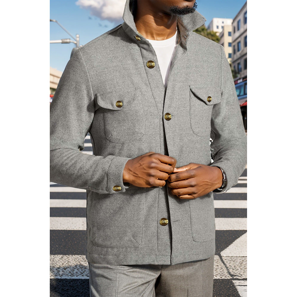Herren moderne Utility-Jacke mit praktischem Stehkragen und aufgesetzten Taschen WW